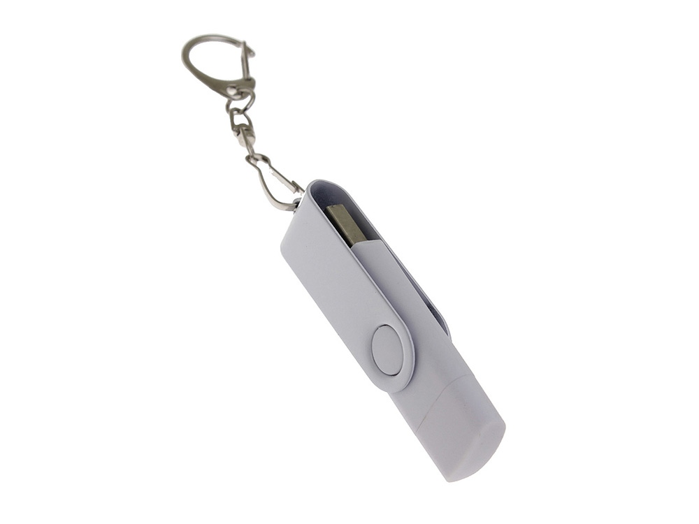USB-флешка на 8 Гб 2 в 1 поворотный механизм, c дополнительным разъемом Type-C с одноцветным металлическим клипом, белый-1