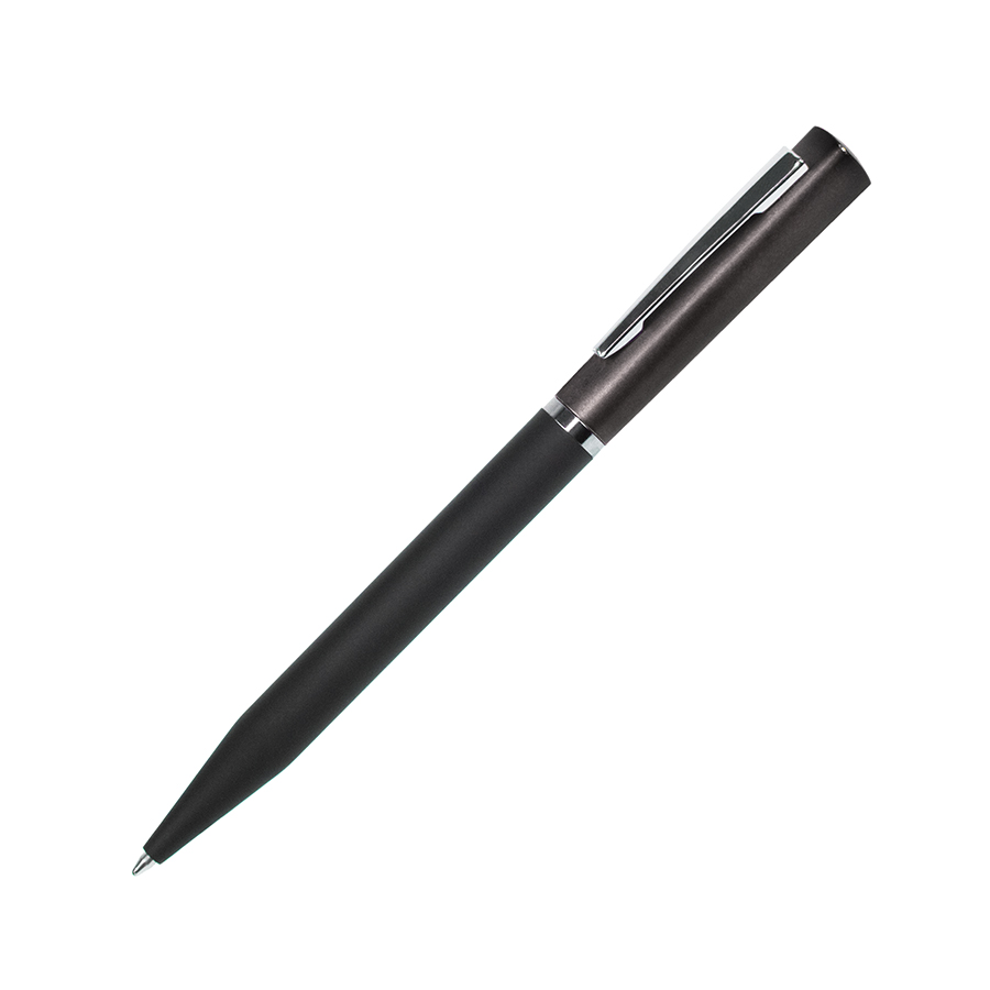 Ручка шариковая M1, пластик, металл, покрытие soft touch, серый, черный-0