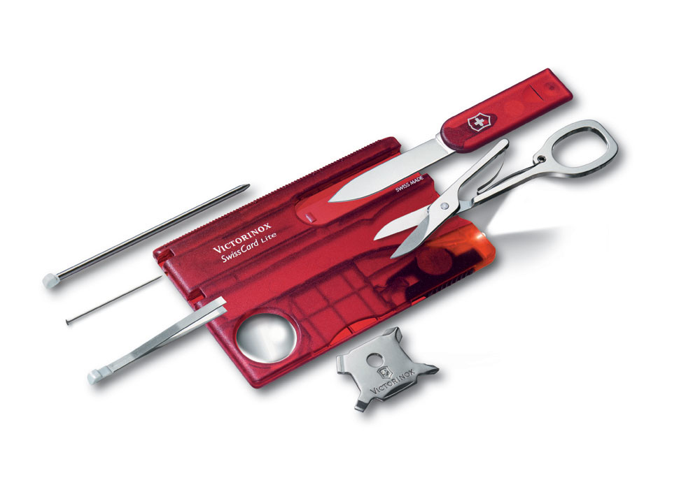 Швейцарская карточка VICTORINOX SwissCard Lite, 13 функций, полупрозрачная красная-1