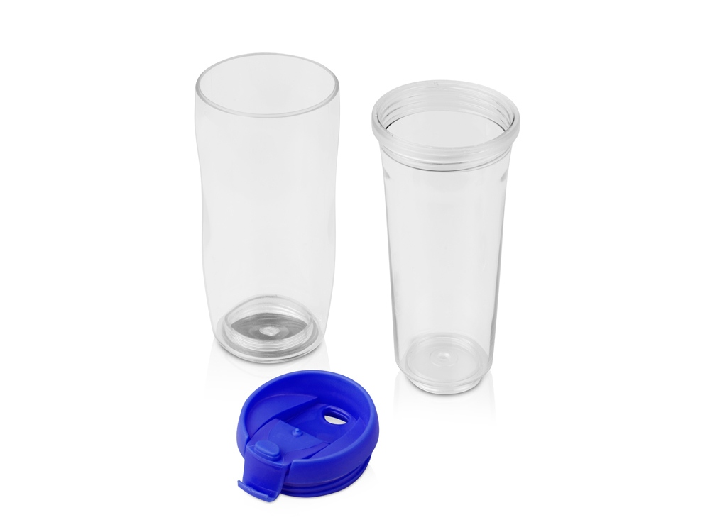 Термокружка Mony 400мл, под цифровую печать, прозрачный/синий-2