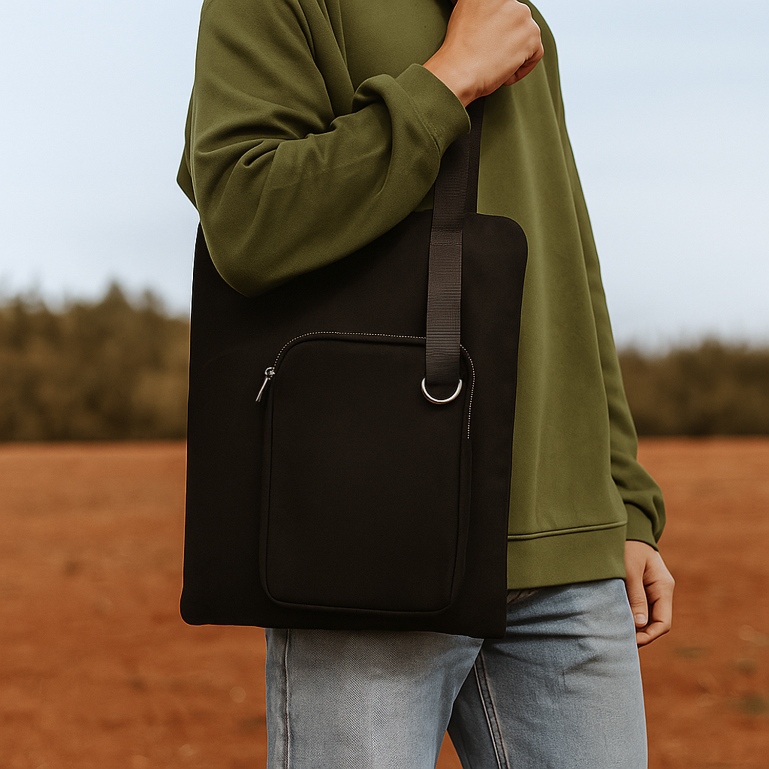 Шоппер Superbag Pocket, с внутренним креплением (карабин) и чехлом для мелочей (черный)-7