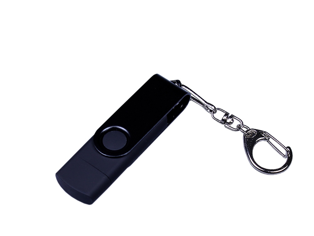 USB-флешка на 16 Гб 3 в 1 поворотный механизм, c двумя дополнительными разъемами MicroUSB и TypeC C с одноцветным металлическим клипом, черный-0