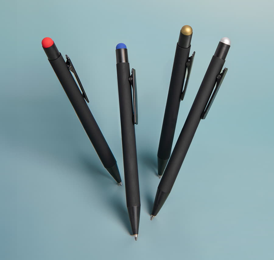 Ручка шариковая FACTOR BLACK со стилусом, черный, золотистый-4