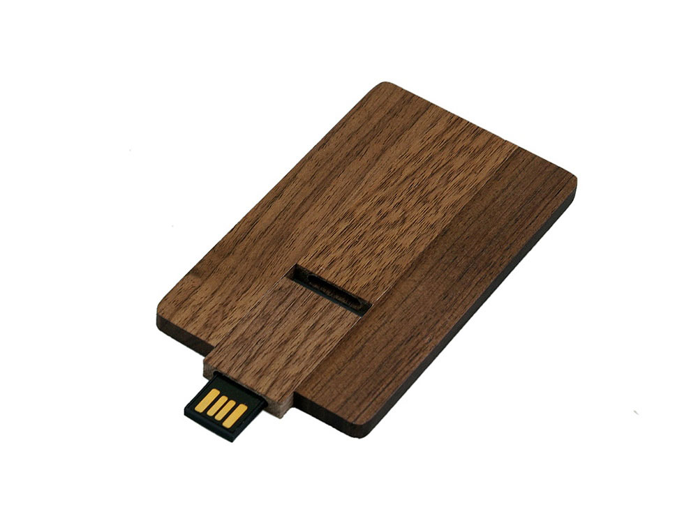 Флешка в виде деревянной карточки с выдвижным механизмом, 8 Гб, коричневый-1