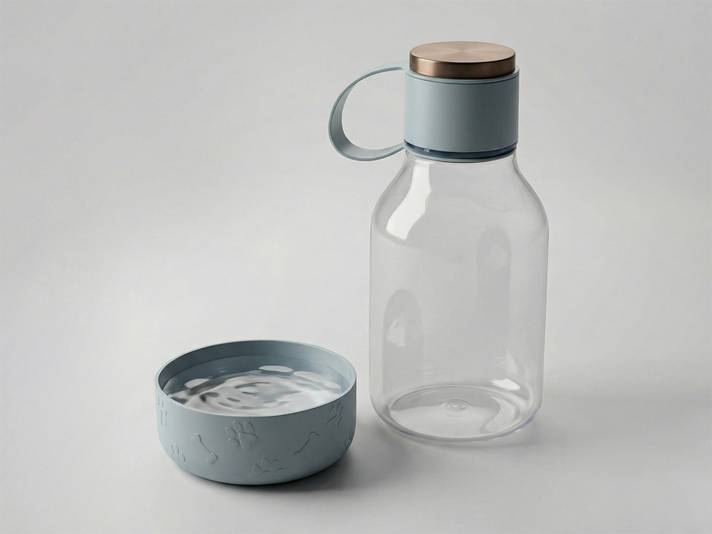 Бутылка для воды 2-в-1 Dog Bowl Bottle со съемной миской для питомцев, 1500 мл, голубой-0