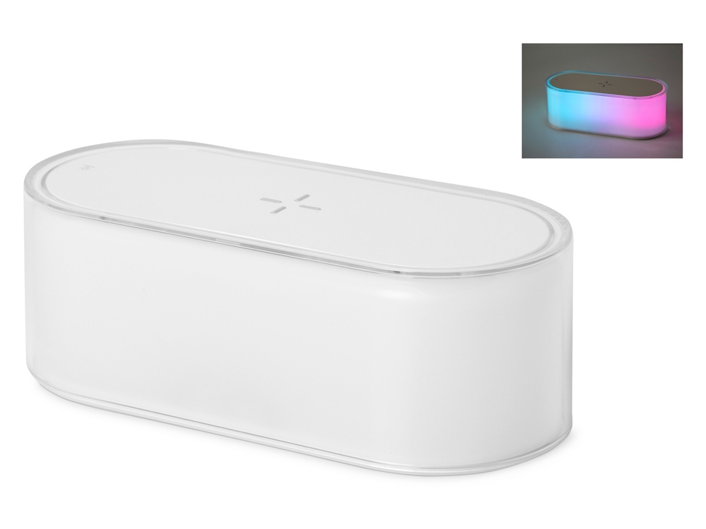 Ночник с беспроводной зарядкой и RGB подсветкой Miracle, 15 Вт, белый-0