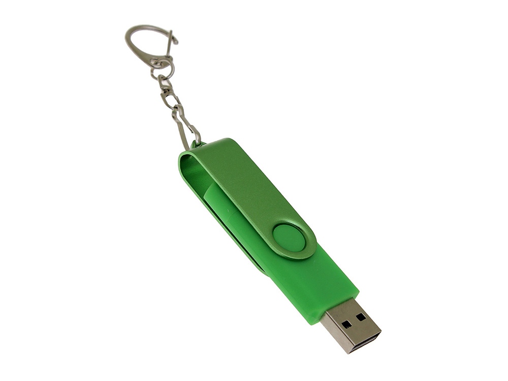 USB-флешка на 128 Гб 2 в 1 поворотный механизм, c дополнительным разъемом Type-C с одноцветным металлическим клипом, зеленый-2