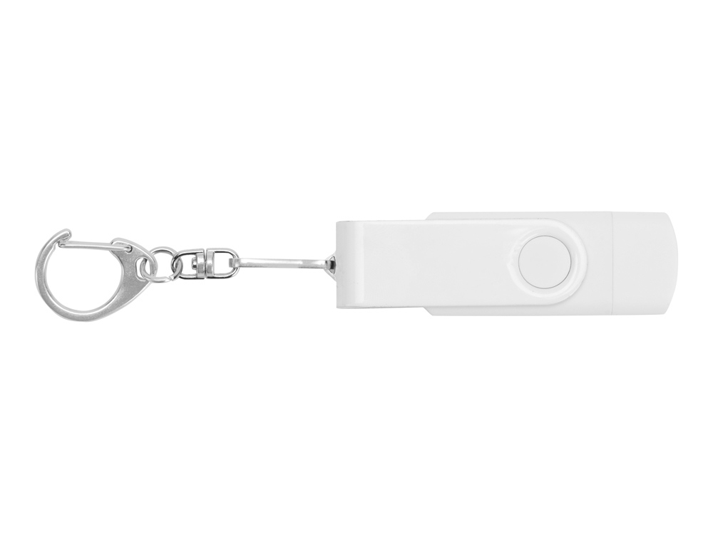 USB-флешка на 32 Гб 3 в 1 поворотный механизм, c двумя дополнительными разъемами MicroUSB и TypeC C с одноцветным металлическим клипом, белый-4