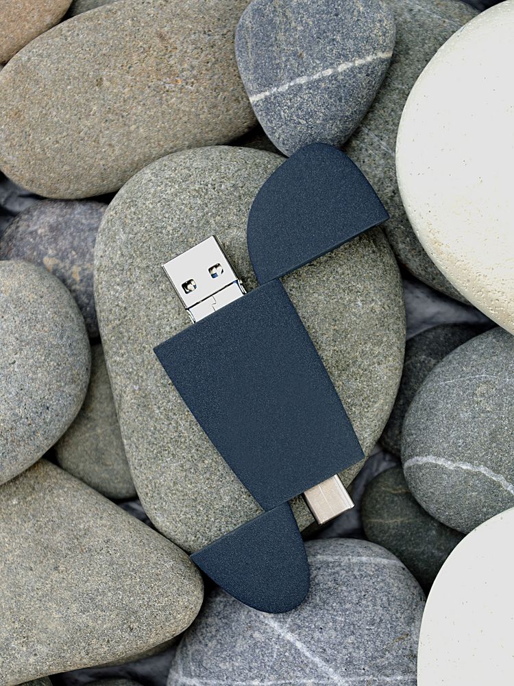 Флешка Pebble Universal, USB 3.0, серо-синяя, 32 Гб-6