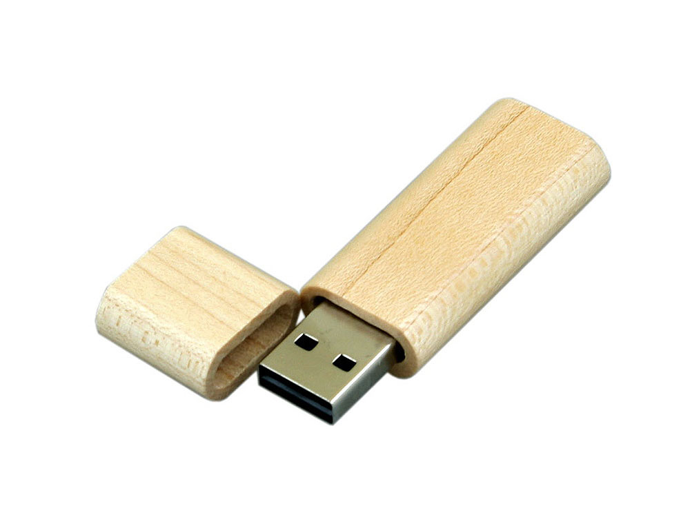 Флешка эргономичной прямоугольной формы, с округленными краями, дерево, 4 Гб, натуральный-1