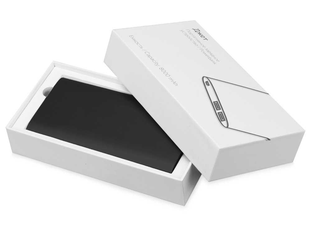 Портативное зарядное устройство Джет с 2-мя USB-портами, 8000 mAh, черный-5