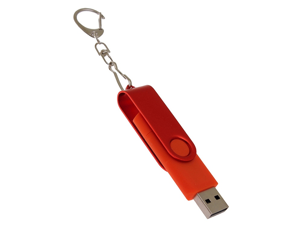 USB-флешка на 64 Гб 2 в 1 поворотный механизм, c дополнительным разъемом Type-C с одноцветным металлическим клипом, красный-2