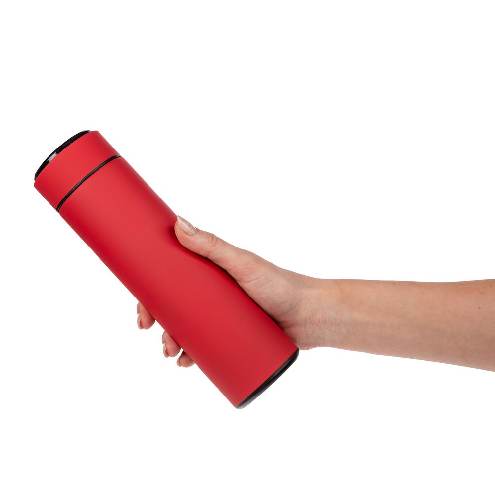 Смарт-бутылка с заменяемой батарейкой Long Therm Soft Touch, красная-6