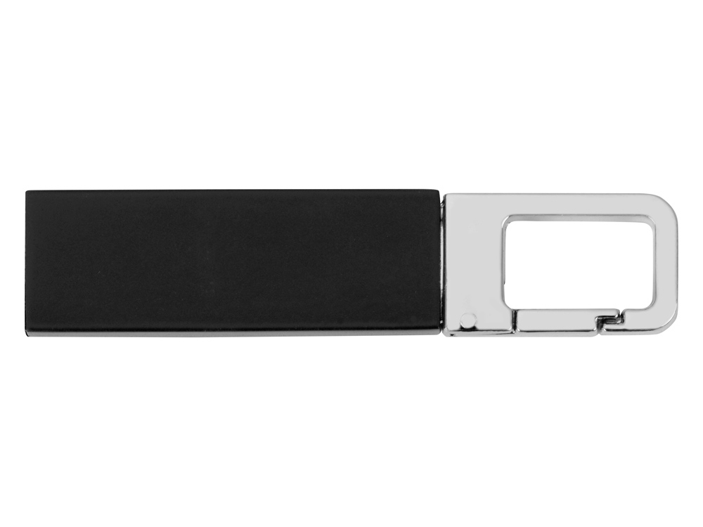 Флеш-карта USB 2.0 16 Gb с карабином Hook, черный/серебристый-1