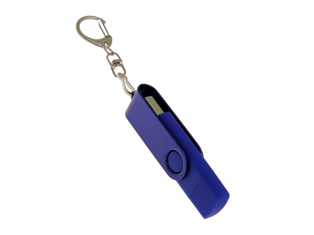 USB-флешка на 128 Гб 2 в 1 поворотный механизм, c дополнительным разъемом Type-C с одноцветным металлическим клипом, синий-1