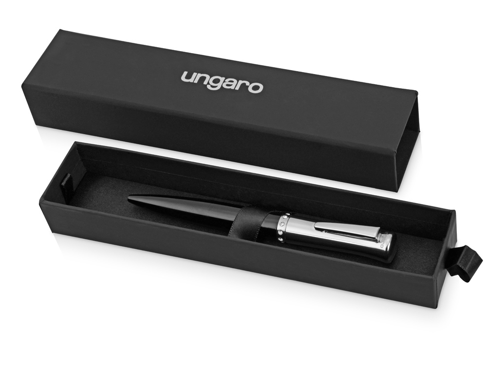 Ручка шариковая Ungaro модель Ovieto в футляре, черный/серебристый-5