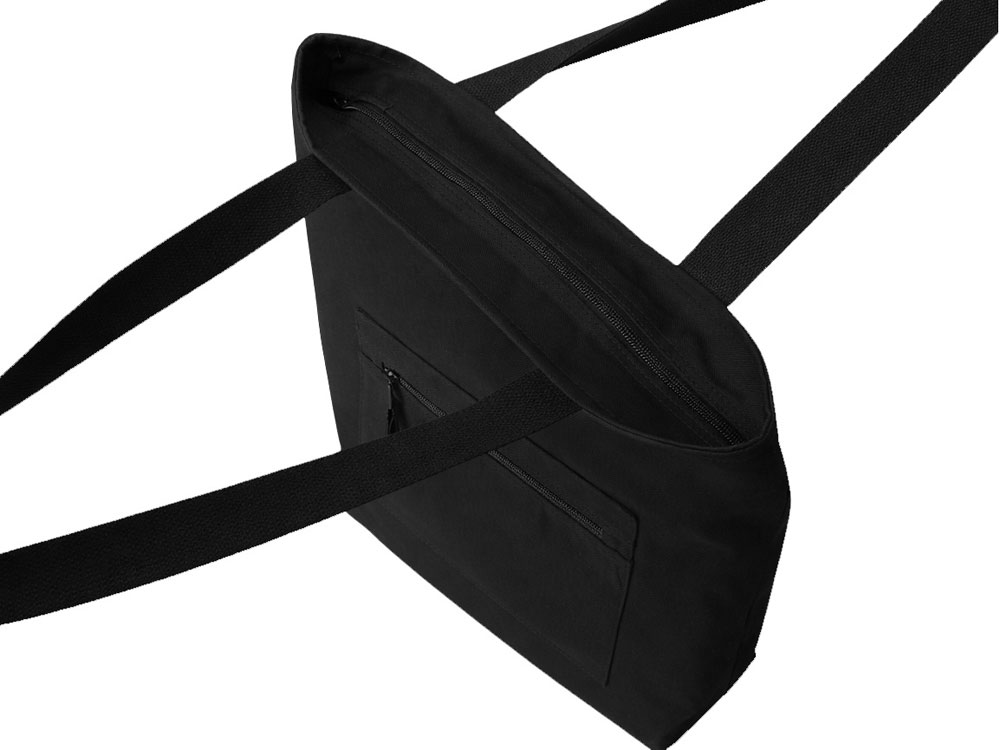 Сумка на молнии Zipper Neo из хлопка 280 г c карманом на молнии спереди, черный-4