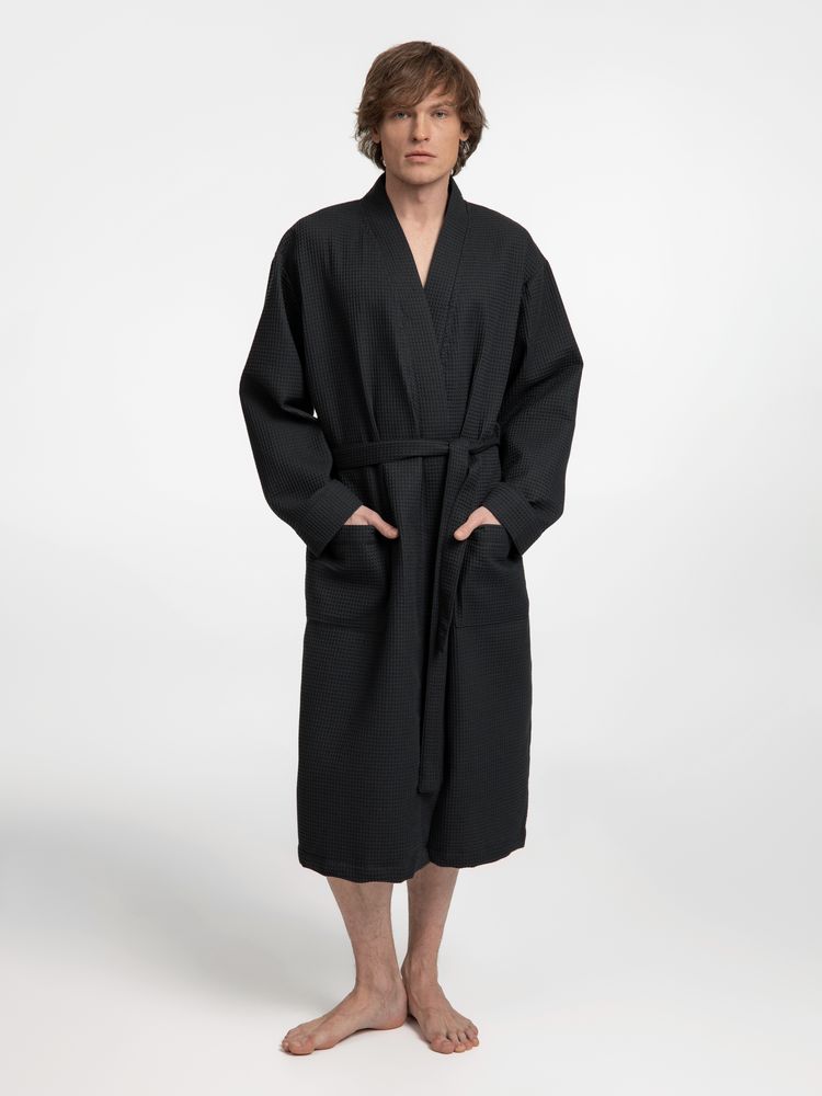 Халат вафельный Kimono, черный-3