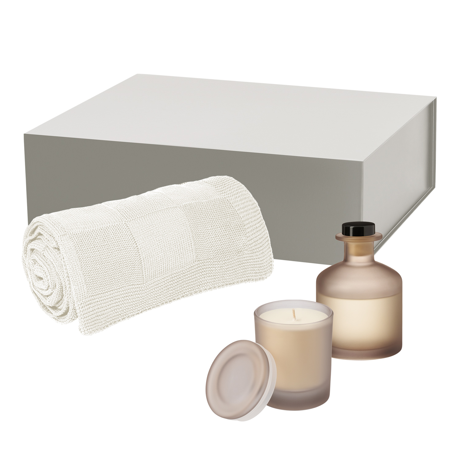 Подарочный набор Мизу (Mizu), Селла (Cella), бежевый (свеча, диффузор, плед)-0