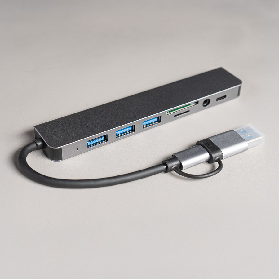 USB-хаб ROOT 8 в 1, серый, алюминий, серый-1