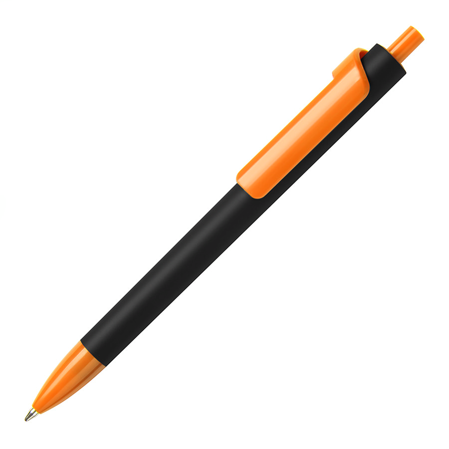 Ручка шариковая FORTE SOFT BLACK, покрытие soft touch, черный, оранжевый-0