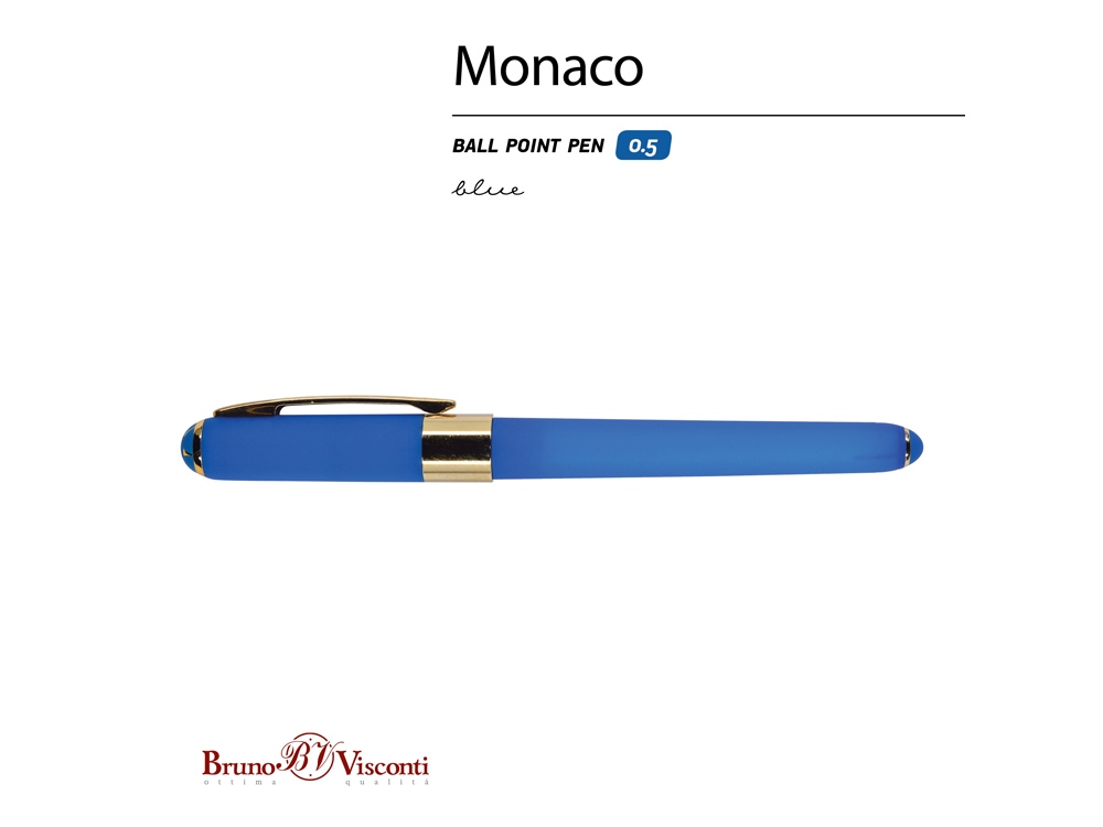 Ручка пластиковая шариковая Monaco, 0,5мм, синие чернила, ярко-синий-1