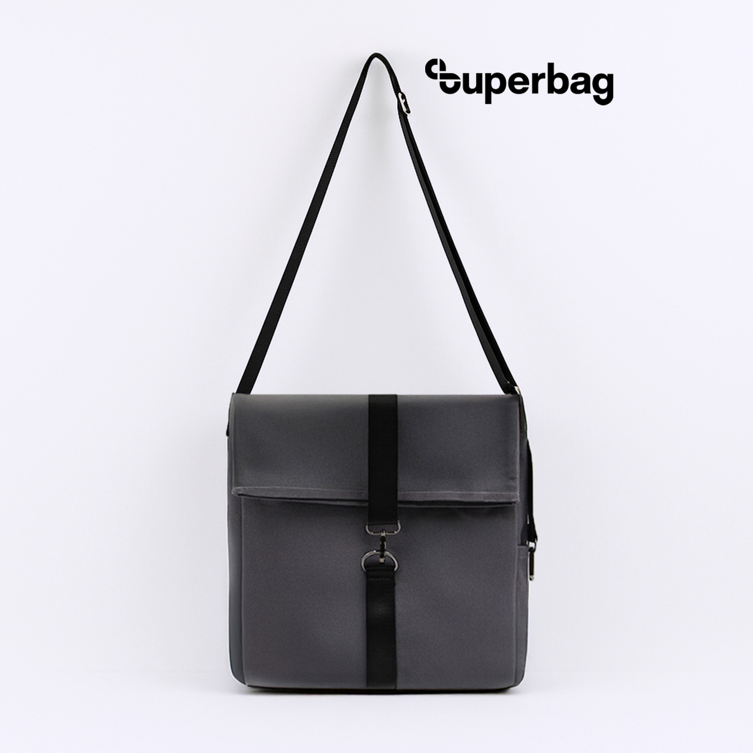 Шоппер Superbag Companion, с тремя отделениями, боковым креплением (карабин) и карманом (серый с черным)-0
