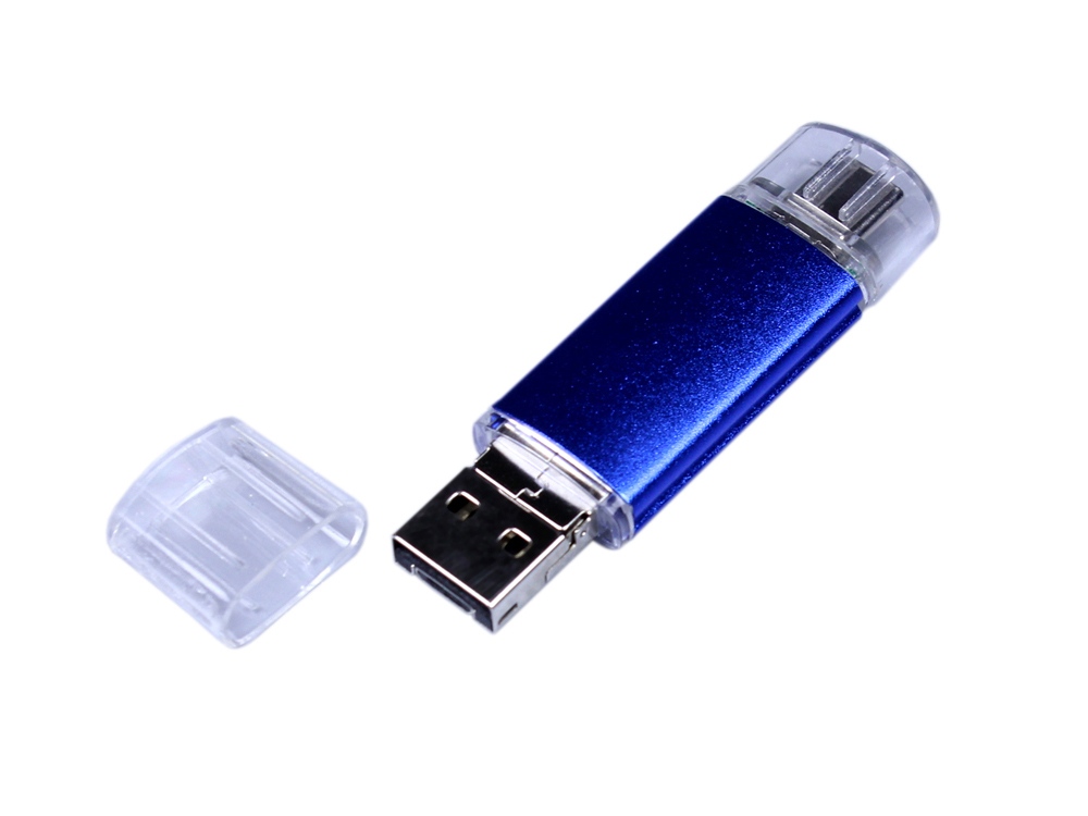 USB-флешка на 32 Гб c двумя дополнительными разъемами MicroUSB и TypeC, синий-1
