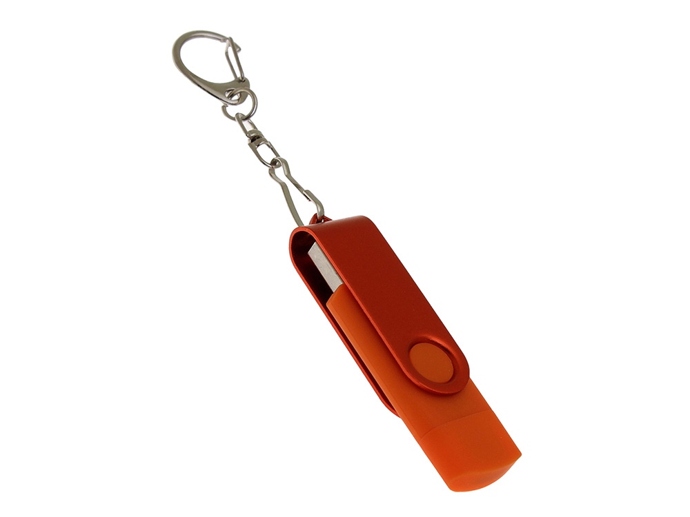 USB-флешка на 256 Гб 2 в 1 поворотный механизм, c дополнительным разъемом Type-C с одноцветным металлическим клипом, оранжевый-0