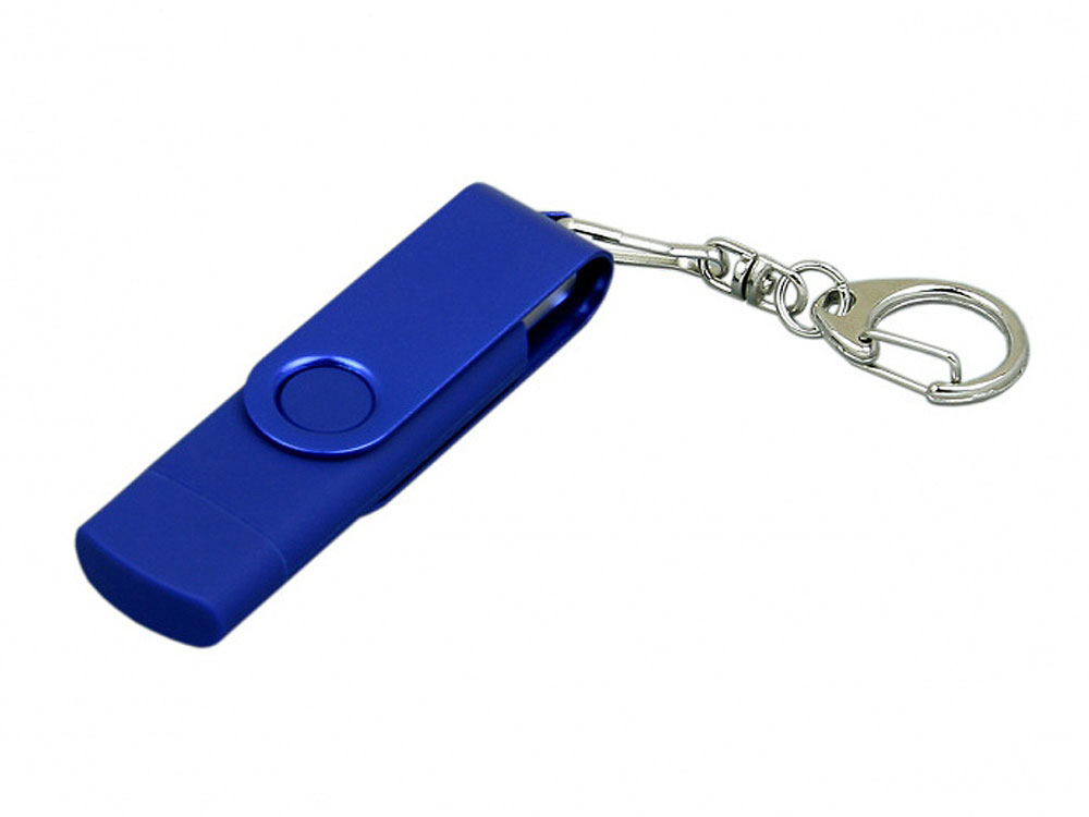 Флешка с поворотным механизмом, c дополнительным разъемом Micro USB, 64 Гб, синий-0