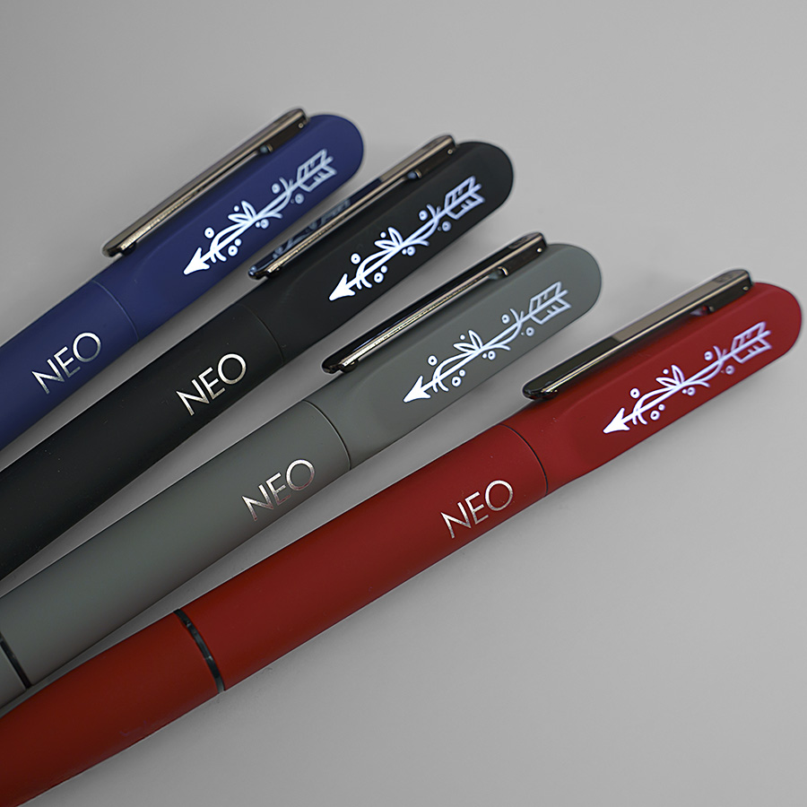 Ручка шариковая NEO с подсветкой после гравировки, soft touch, синий, серый-6