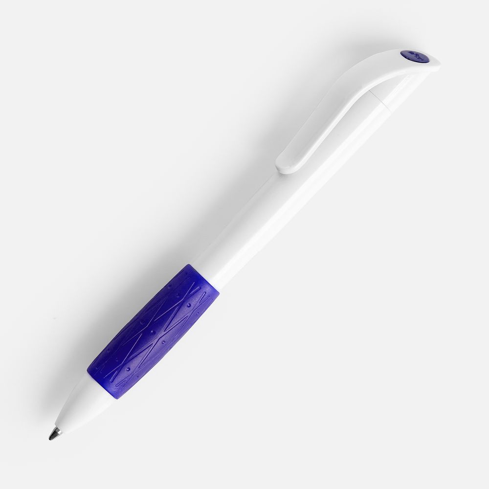 Ручка шариковая Grip, белая (молочная) с синим-1