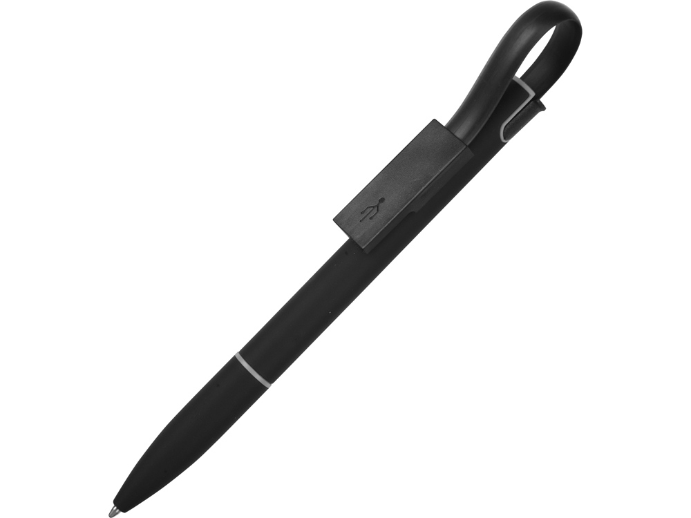 Ручка шариковая с кабелем USB, черный-0