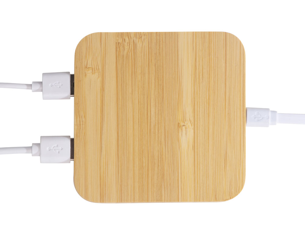 USB-хаб с беспроводной зарядкой из бамбука Plato-8