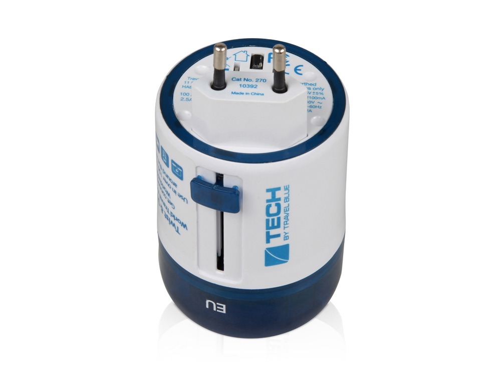 Адаптер с 2-умя USB-портами для зарядки Travel Blue Twist & Slide Adaptor голубой/белый-2