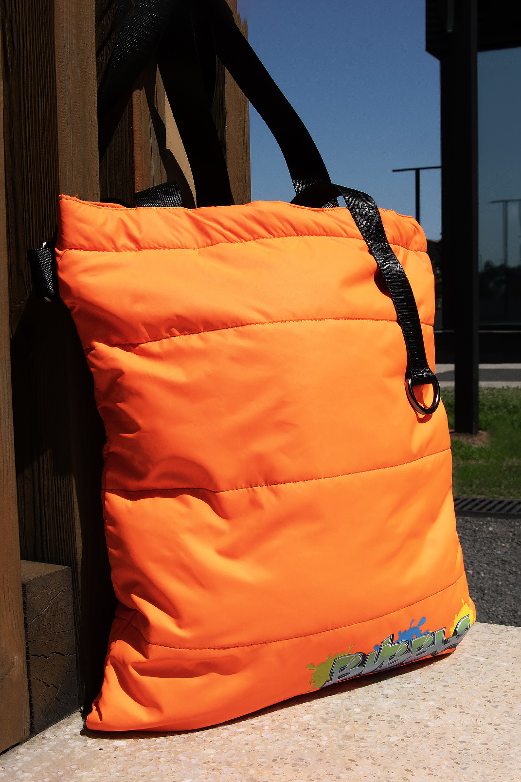 Шоппер Superbag Bubble, стёганый, с магнитной кнопкой (оранжевый с чёрным)-8