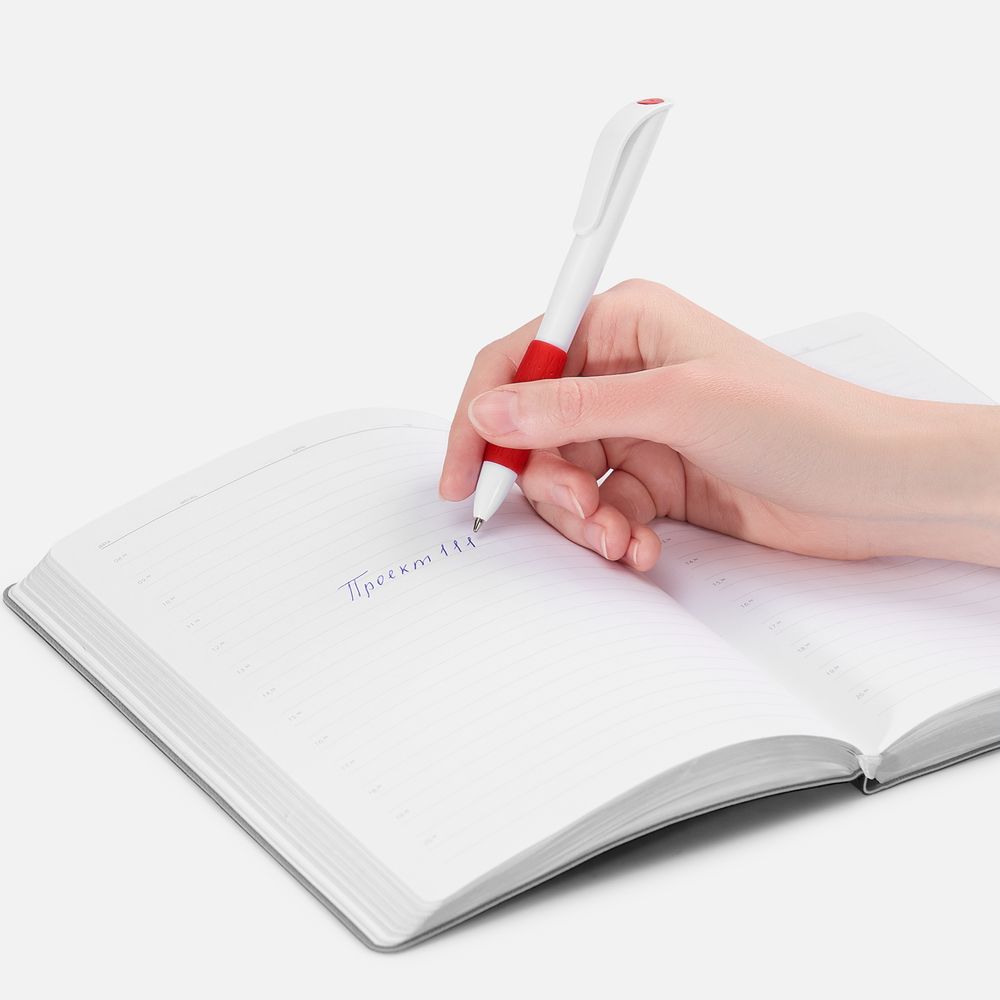 Ручка шариковая Grip, белая с красным-4