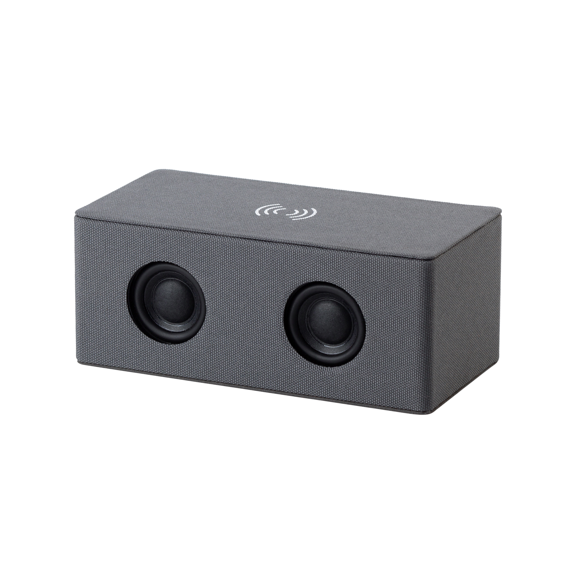 Bluetooth колонка "Cool Gray" с двумя динамиками (2х3Вт) и беспроводным зарядным устройством, переработанный пластик (RPET)-0