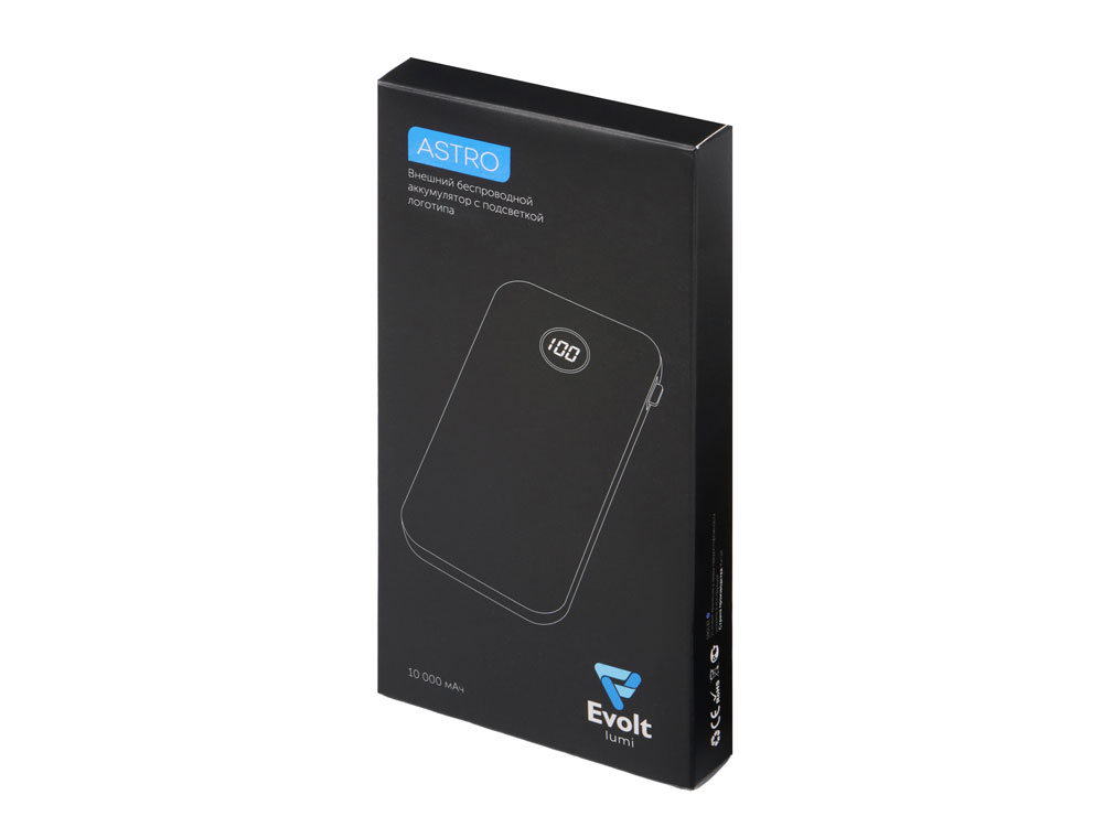Внешний беспроводной аккумулятор с подсветкой лого Astro, 10000 mAh, темно-синий-10