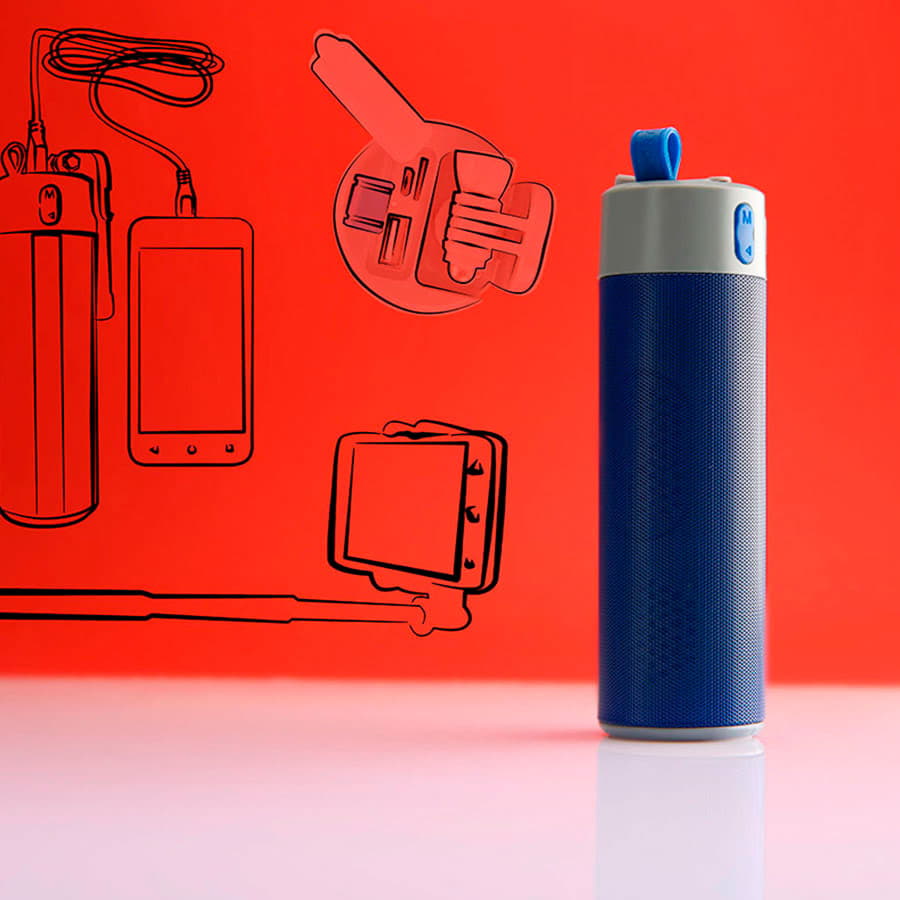 Bluetooth колонка TURBO TUBE с зарядным устройством (2000mAh) и моноподом , белый, серый-1