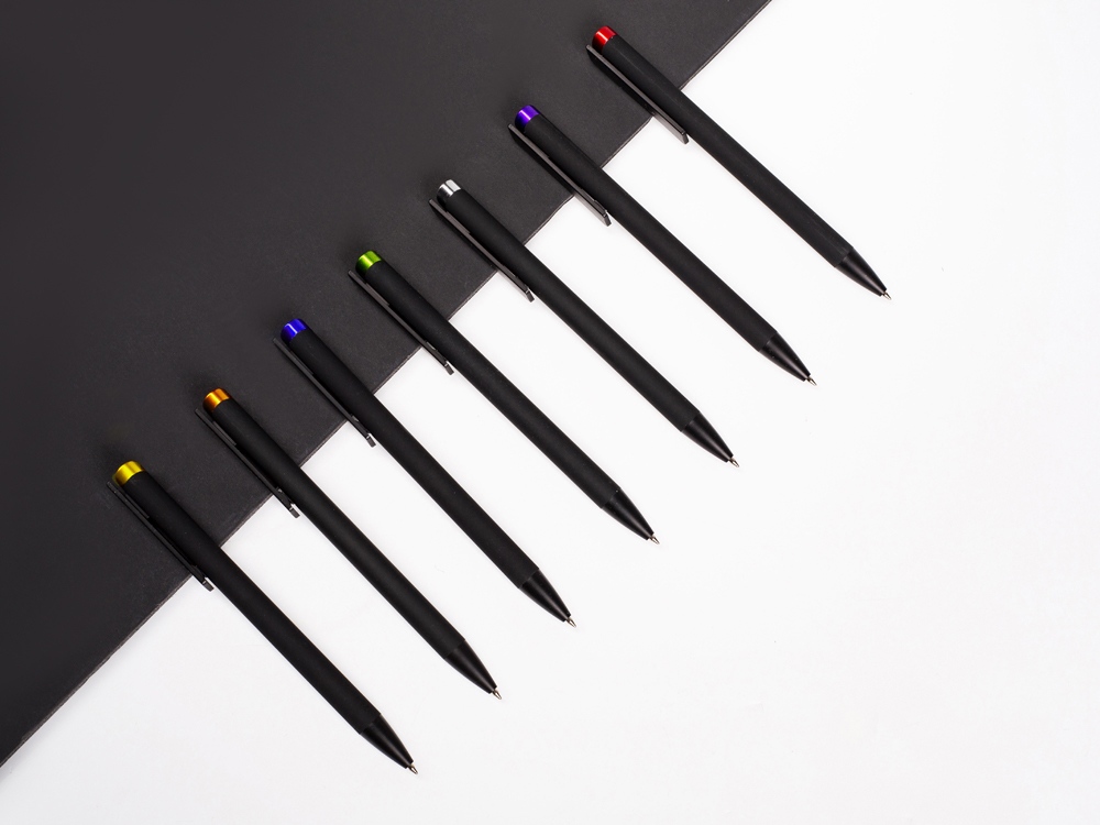 Ручка металлическая шариковая Taper Metal софт-тач с цветным зеркальным слоем, черный с оранжевым-4