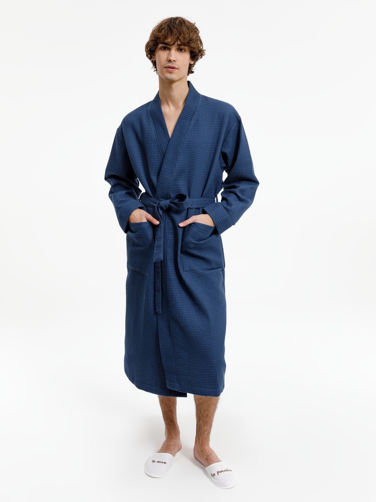 Халат вафельный Kimono, темно-синий-4