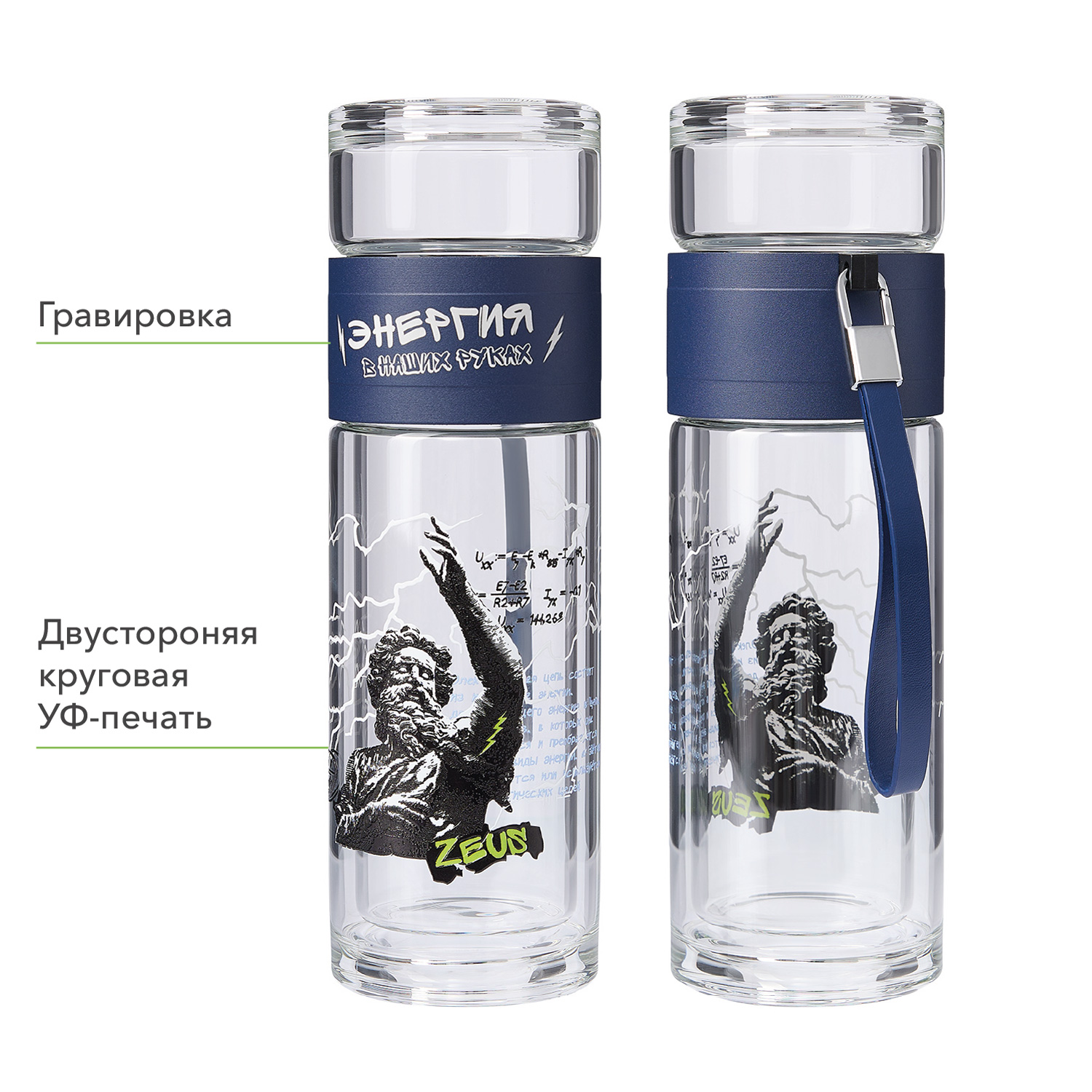 Бутылка стеклянная с двойными стенками Терсо (Terso), синяя-10
