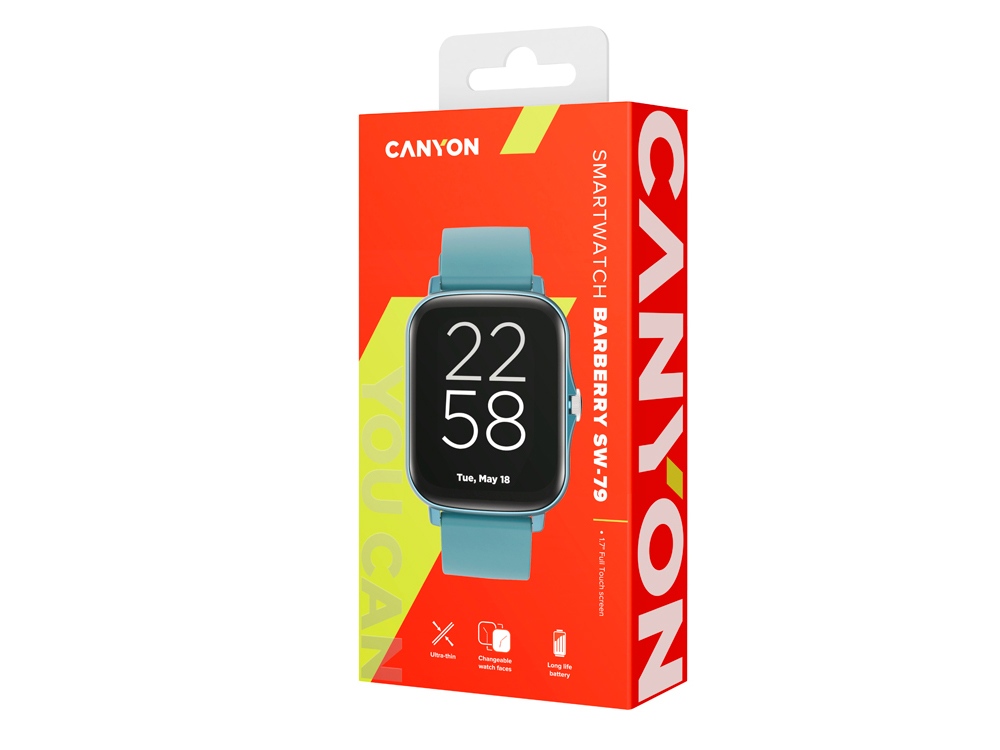 Умные часы CANYON Barberry SW-79, IP 67, BT 5.1, сенсорный дисплей 1.7, морская волна-5