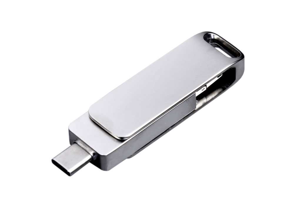 USB 2.0-флешка на 64 Гб поворотный механизм, c дополнительным разъемом Micro USB с одноцветным металлическим клипом-1