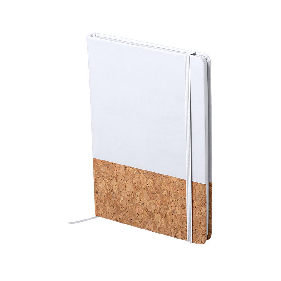 Блокнот BLUSTER, A5, твердый переплет, PU/пробковая ткань, нелинованный, белый, белый, бежевый-0