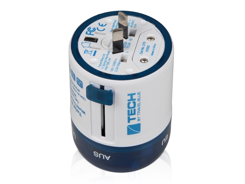 Адаптер с 2-умя USB-портами для зарядки Travel Blue Twist & Slide Adaptor голубой/белый-3