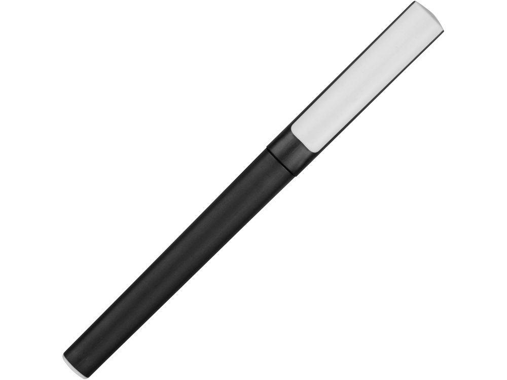 Ручка пластиковая шариковая трехгранная Nook с подставкой для телефона в колпачке, черный/белый-1