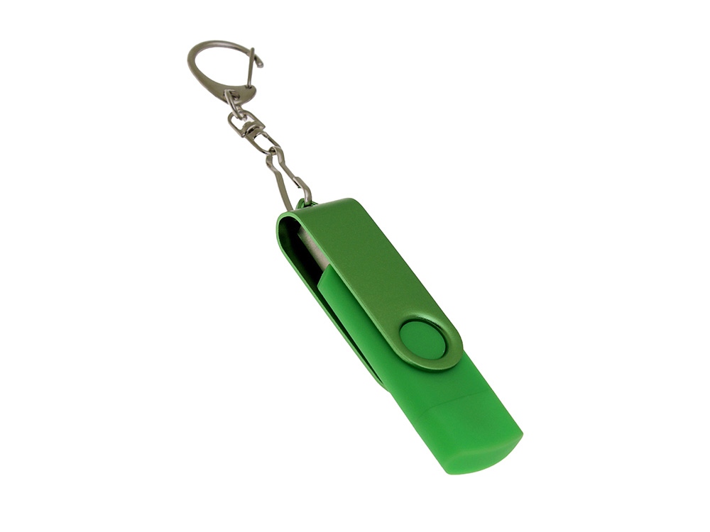 USB-флешка на 16 Гб 2 в 1 поворотный механизм, c дополнительным разъемом Type-C с одноцветным металлическим клипом, зеленый-0