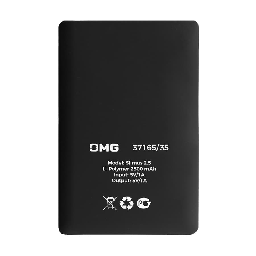Универсальный аккумулятор Slimus 2.5 (2500 мАч), черный, 9,6х6.2х0,66 см, черный-2